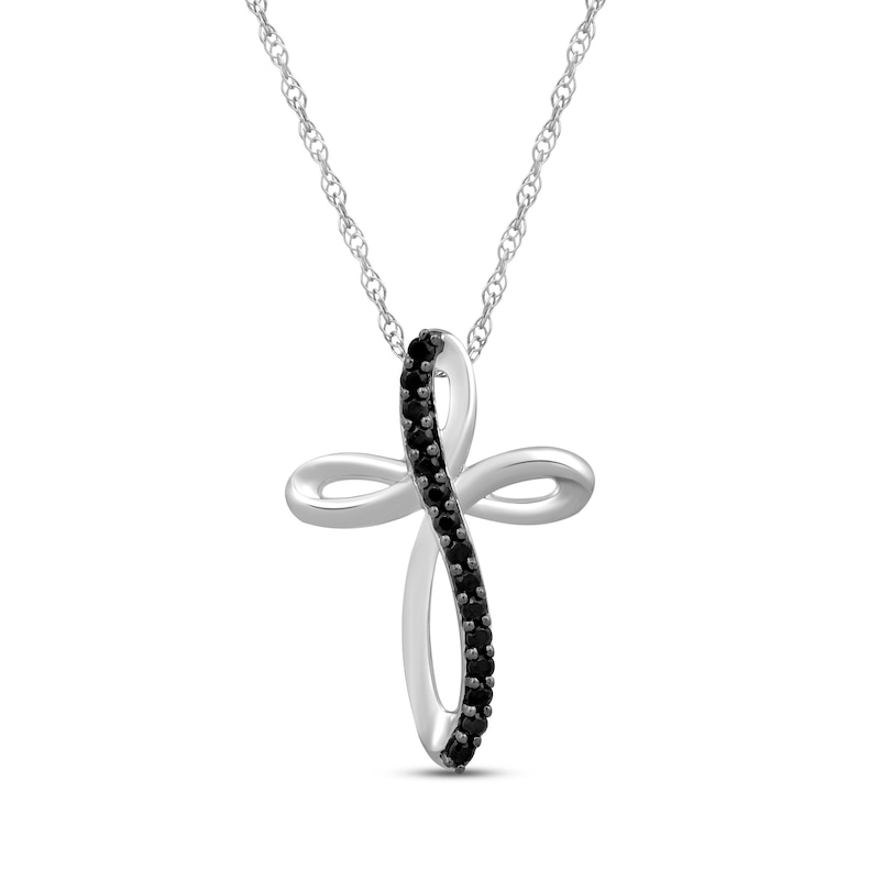 Main Image 1 of Black Diamond Looping Cross Necklace 1/10 ct tw 10K White Gold 18&quot;