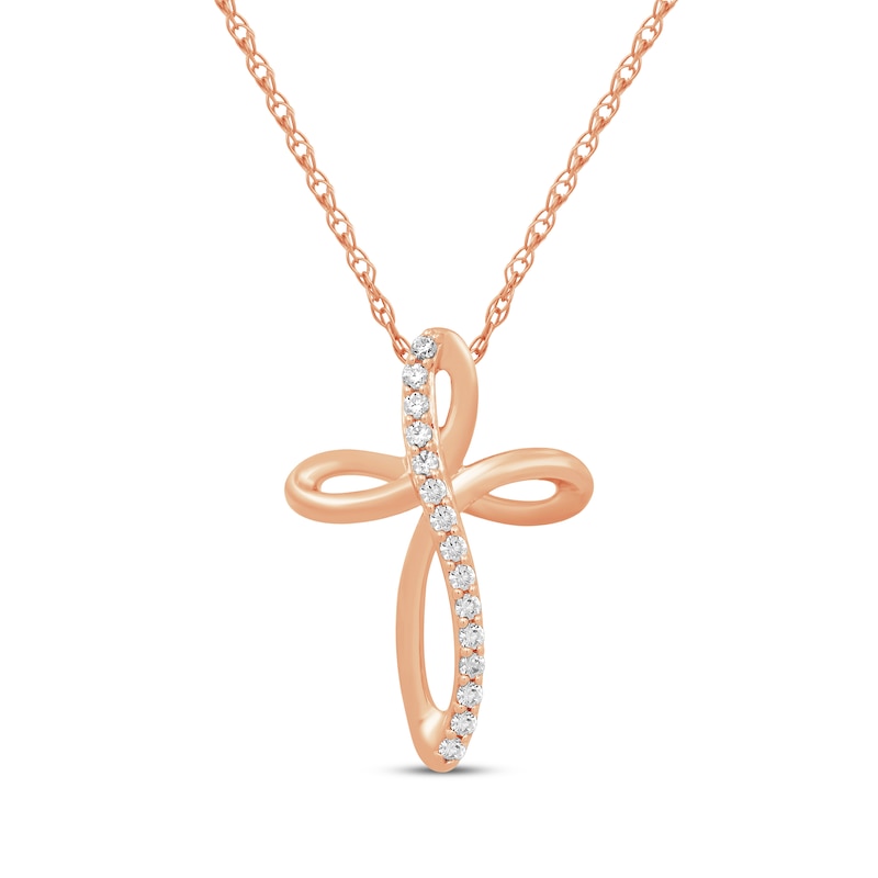 Main Image 1 of Diamond Looping Cross Necklace 1/10 ct tw 10K Rose Gold 18&quot;