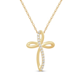 Diamond Looping Cross Necklace 1/10 ct tw 10K Yellow Gold 18"