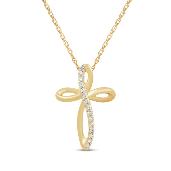 Diamond Looping Cross Necklace 1/10 ct tw 10K Yellow Gold 18"
