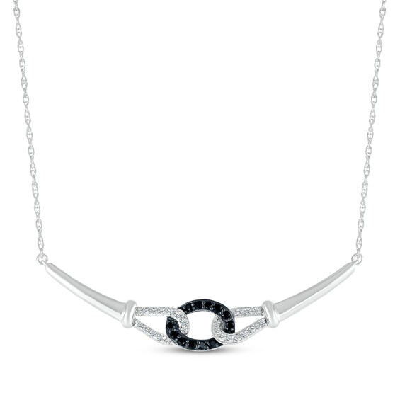 Black & White Diamond Linked Smile Necklace 1/5 ct tw Sterling Silver 18"