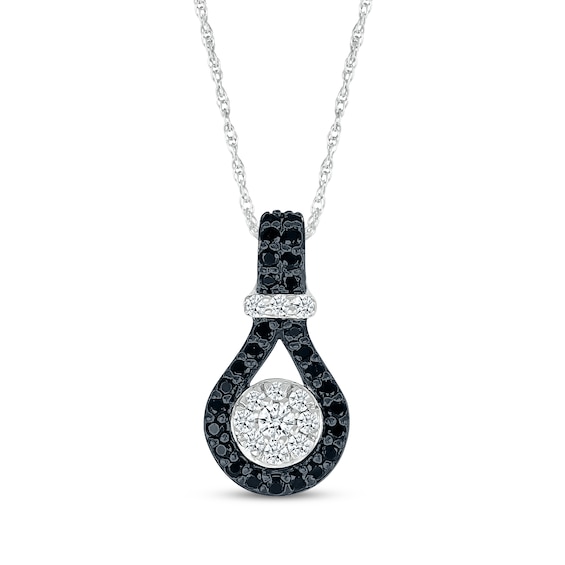 Black & White Diamond Knot Necklace 1/3 ct tw Sterling Silver 18"