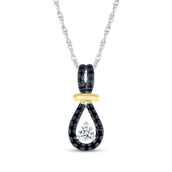 Black & White Diamond Teardrop Necklace 1/5 ct tw Sterling Silver & 10K Yellow Gold 18"