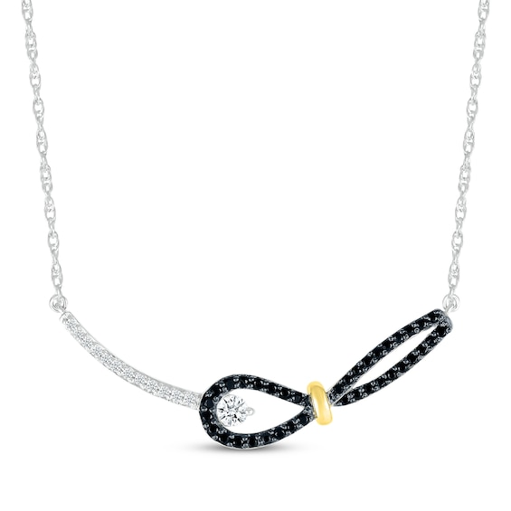 Black & White Diamond Buttonhole Smile Necklace 1/3 ct tw Sterling Silver & 10K Yellow Gold 18"