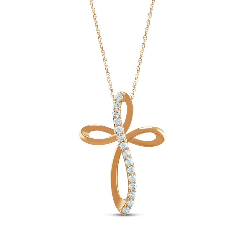 Main Image 1 of Diamond Looping Cross Necklace 1/2 ct tw 10K Rose Gold 18"