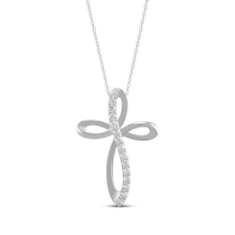 Diamond Looping Cross Necklace 1/2 ct tw 10K White Gold 18"