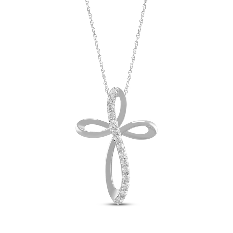 Main Image 1 of Diamond Looping Cross Necklace 1/2 ct tw 10K White Gold 18&quot;
