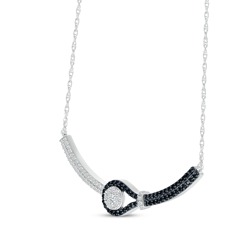 Main Image 2 of Black & White Diamond Buttonhole Smile Necklace 1/2 ct tw Sterling Silver 18"