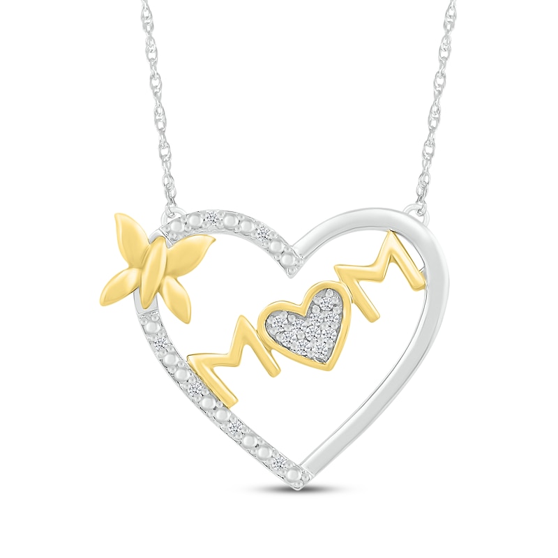 Diamond Mom Heart Necklace 1/20 ct tw Sterling Silver & 10K Yellow Gold 18"