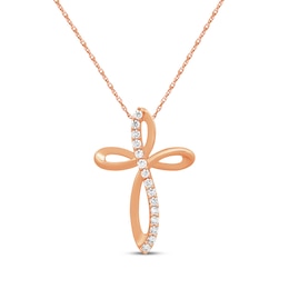 Diamond Looping Cross Necklace 1/4 ct tw 10K Rose Gold 18"