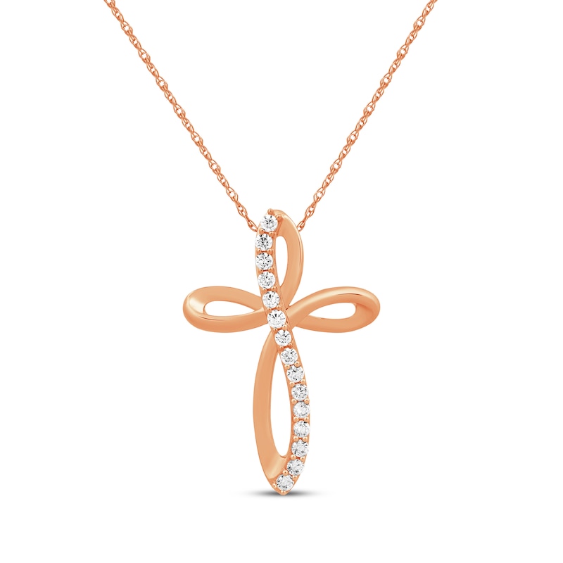 Main Image 1 of Diamond Looping Cross Necklace 1/4 ct tw 10K Rose Gold 18&quot;