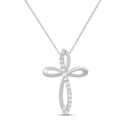 Diamond Looping Cross Necklace 1/4 ct tw 10K White Gold 18"