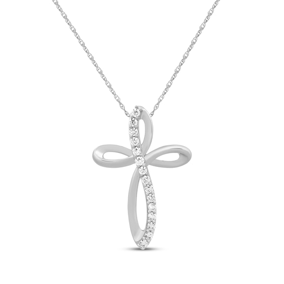 Diamond Looping Cross Necklace 1/4 ct tw 10K White Gold 18"