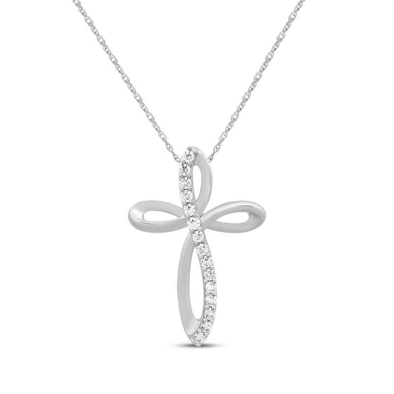 Main Image 1 of Diamond Looping Cross Necklace 1/4 ct tw 10K White Gold 18&quot;