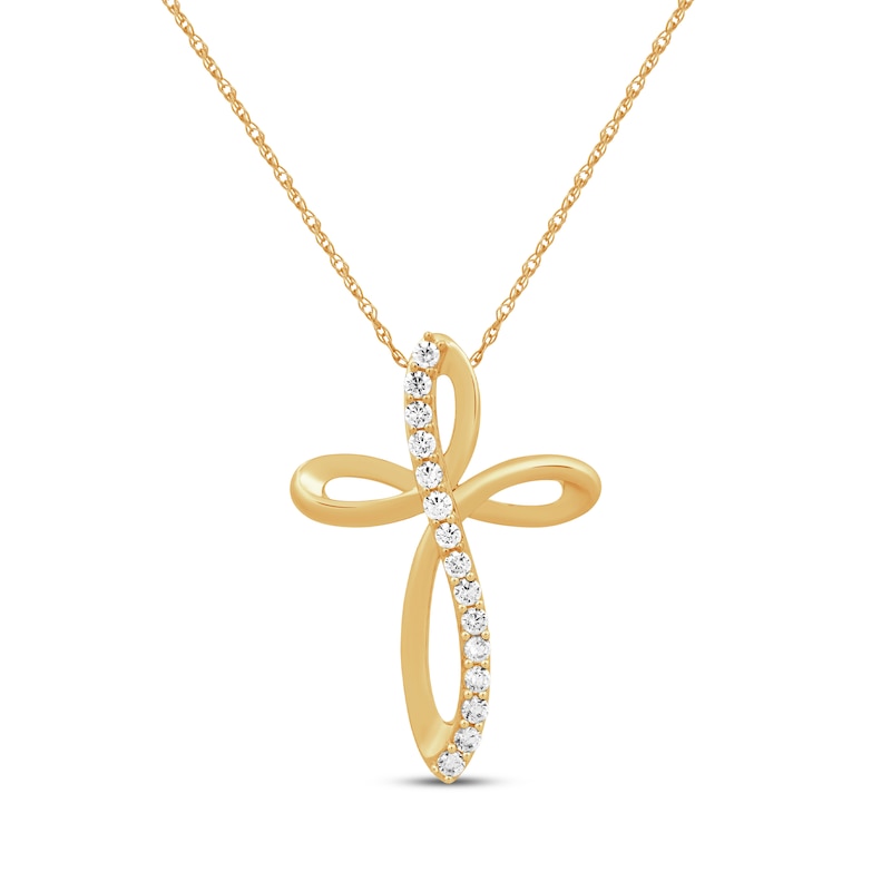 Main Image 1 of Diamond Looping Cross Necklace 1/4 ct tw 10K Yellow Gold 18&quot;