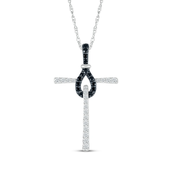 Black & White Diamond Knot Cross Necklace 1/4 ct tw Sterling Silver 18"