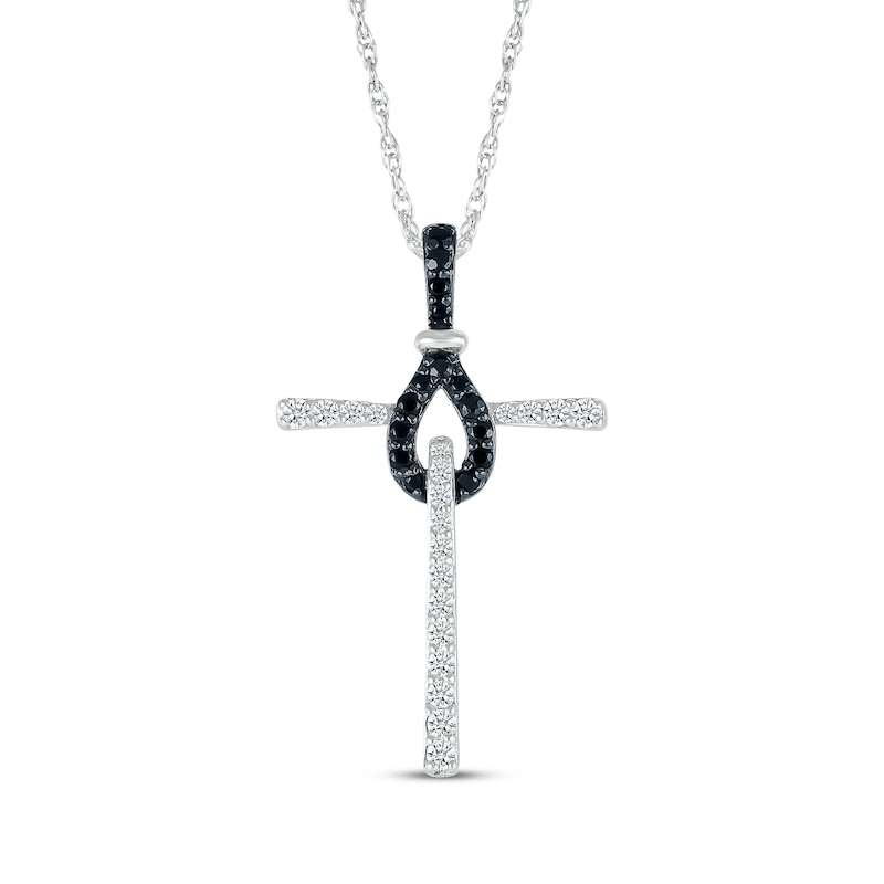 Main Image 1 of Black & White Diamond Knot Cross Necklace 1/4 ct tw Sterling Silver 18&quot;