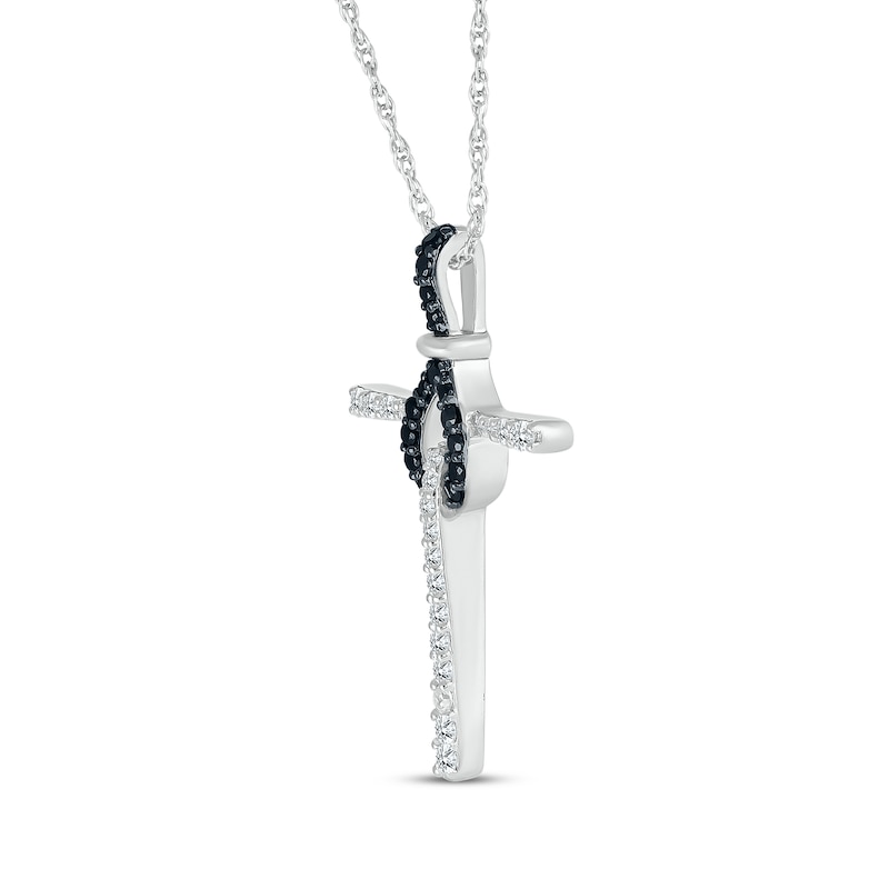 Main Image 2 of Black & White Diamond Knot Cross Necklace 1/4 ct tw Sterling Silver 18&quot;