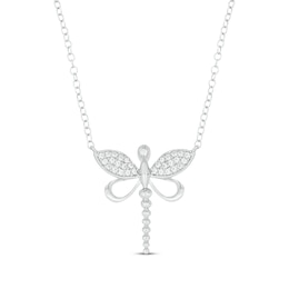 Diamond Dragonfly Necklace 1/6 ct tw Sterling Silver 18"