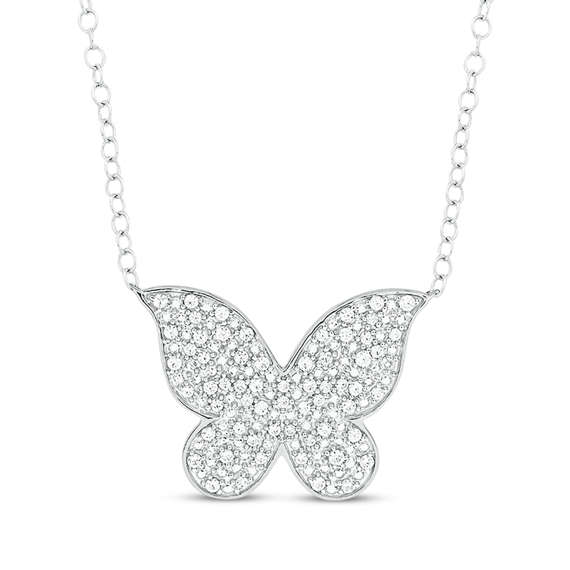 Diamond Butterfly Necklace 1/5 ct tw 10K White Gold 18"