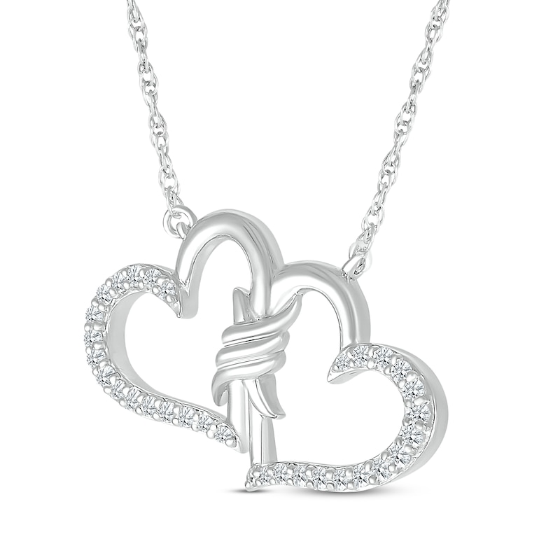 Main Image 2 of Diamond Double Hearts Spiral Twist Necklace 1/8 ct tw Sterling Silver 18&quot;