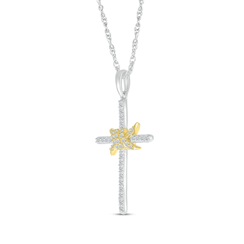Main Image 2 of Diamond Cross Spiral Twist Necklace 1/4 ct tw Sterling Silver & 10K Yellow Gold 18&quot;