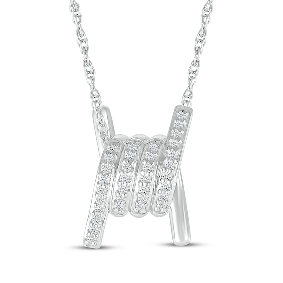 Diamond Barrel Sprial Twist Necklace 1/10 ct tw Sterling Silver 18"