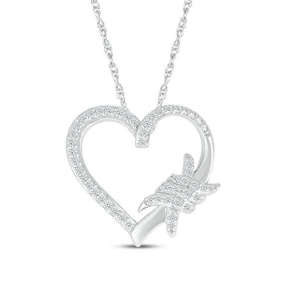 Diamond Open Heart Spiral Twist Necklace 1/6 ct tw Sterling Silver 18"