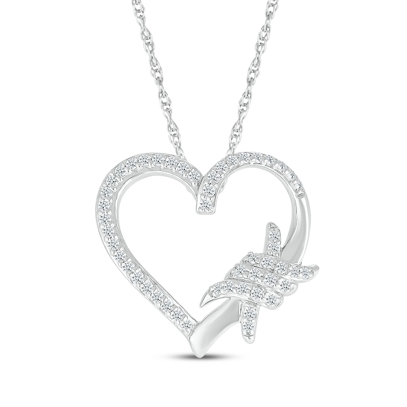 Main Image 1 of Diamond Open Heart Spiral Twist Necklace 1/6 ct tw Sterling Silver 18&quot;