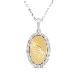 Diamond Praying Hands Necklace 1/4 ct tw 10K Yellow Gold & Sterling Silver 18"