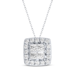 Princess-Cut Quad Diamond Halo Frame Necklace 1/2 ct tw 10K White Gold 18"
