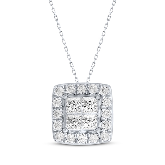 Princess-Cut Quad Diamond Halo Frame Necklace 1/2 ct tw 10K White Gold 18"