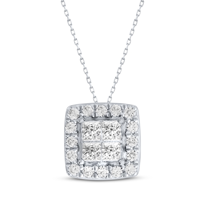 Main Image 1 of Princess-Cut Quad Diamond Halo Frame Necklace 1/2 ct tw 10K White Gold 18&quot;
