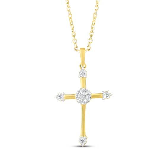 Diamond Cross Necklace 1/10 ct tw 10K Yellow Gold 18"