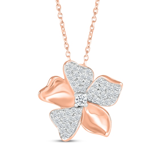 Diamond Flower Necklace 1/5 ct tw 10K Rose Gold 18"