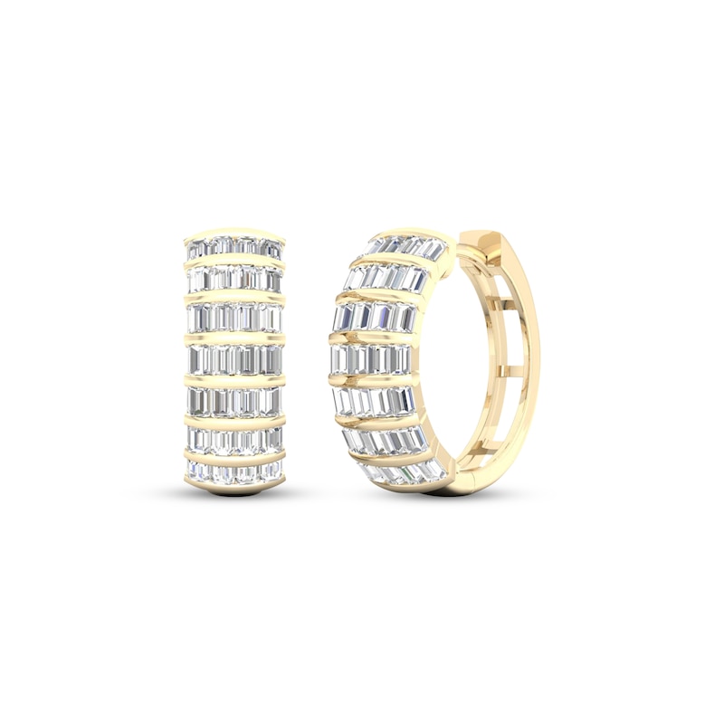 Main Image 1 of Men's Baguette-Cut Diamond Hoop Earrings 1 ct tw 14K Yellow Gold