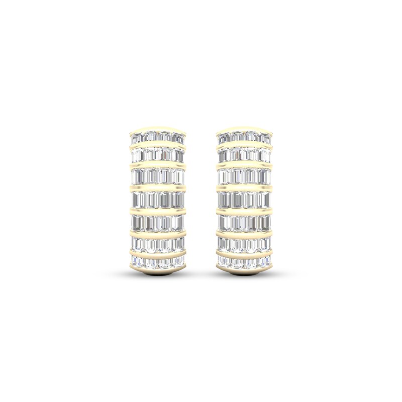 Main Image 2 of Men's Baguette-Cut Diamond Hoop Earrings 1 ct tw 14K Yellow Gold