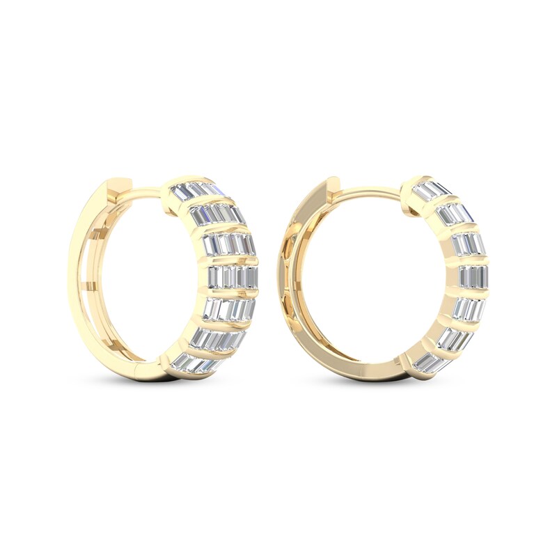 Main Image 4 of Men's Baguette-Cut Diamond Hoop Earrings 1 ct tw 14K Yellow Gold