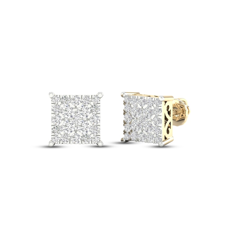 Men's Multi-Diamond Square Stud Earrings 1 ct tw 14K Yellow Gold