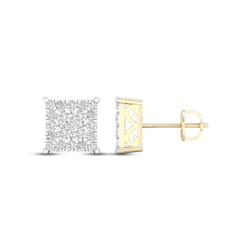 Men's Multi-Diamond Square Stud Earrings 1 ct tw 14K Yellow Gold