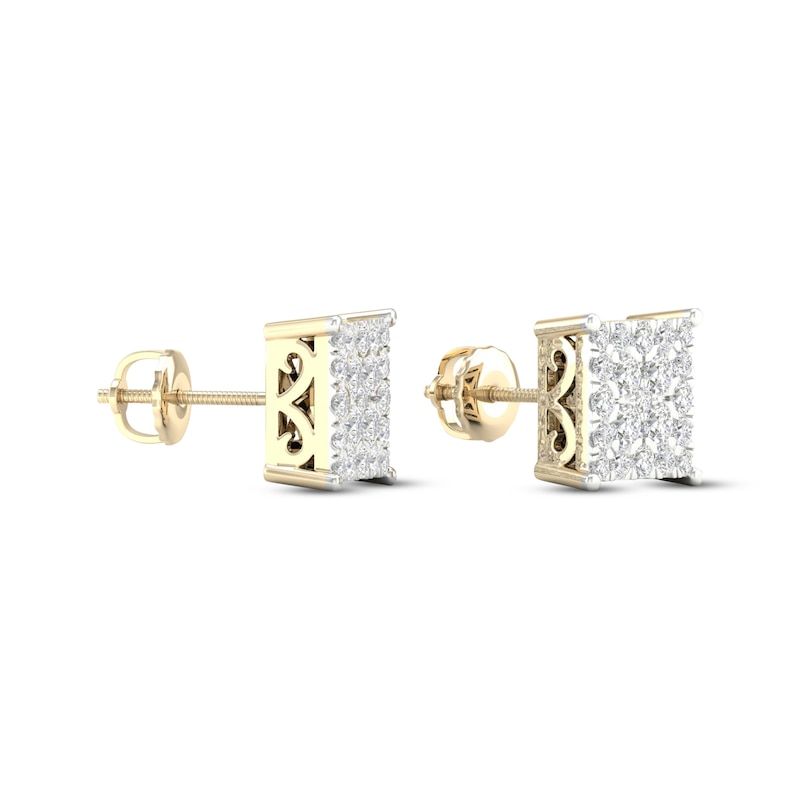 Men's Multi-Diamond Square Stud Earrings 1 ct tw 14K Yellow Gold