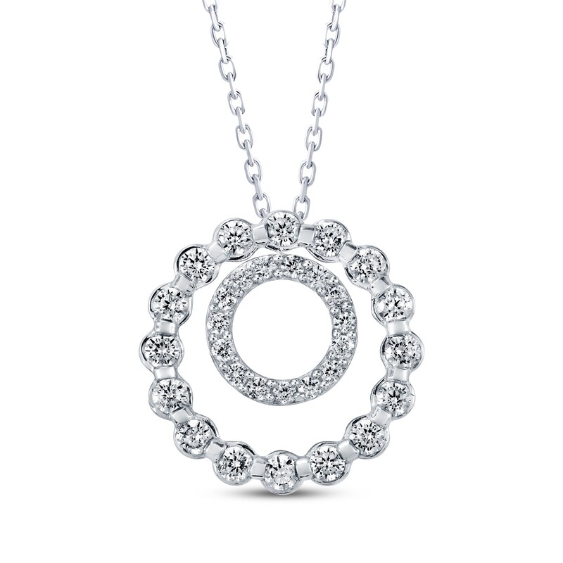 Diamond Double Circle Necklace 1/3 ct tw 10K White Gold 18" Kay