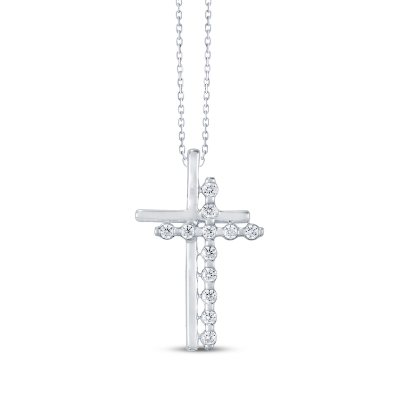Main Image 1 of Diamond Offset Crosses Necklace 1/4 ct tw 10K White Gold 18&quot;