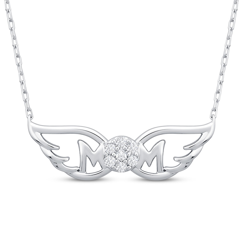 Main Image 1 of Multi-Diamond &quot;Mom&quot; with Wings Necklace 1/10 ct tw Sterling Silver 18&quot;