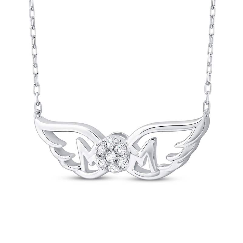 Main Image 2 of Multi-Diamond &quot;Mom&quot; with Wings Necklace 1/10 ct tw Sterling Silver 18&quot;