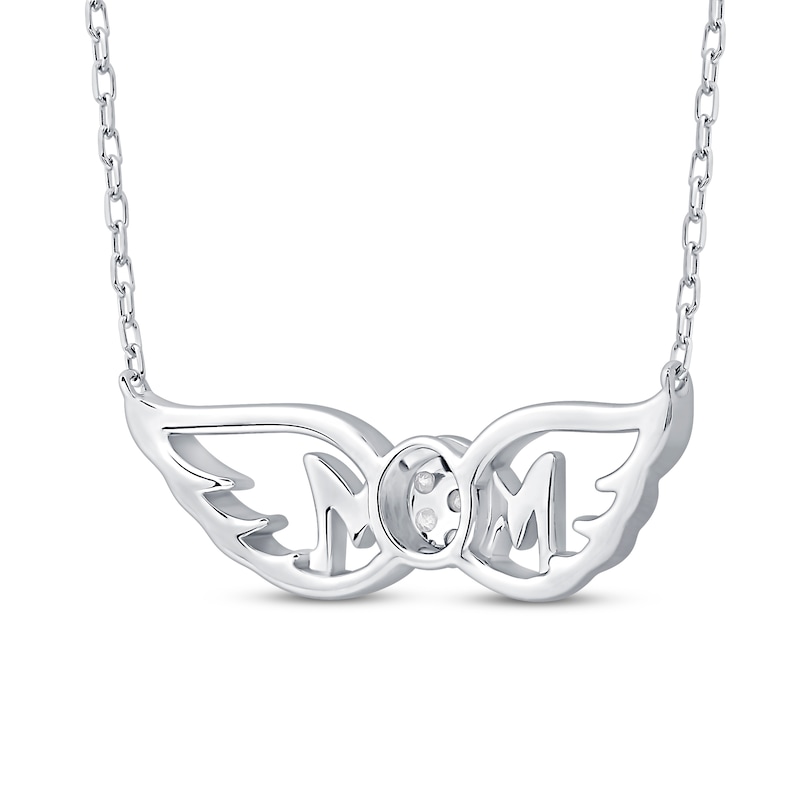 Main Image 3 of Multi-Diamond &quot;Mom&quot; with Wings Necklace 1/10 ct tw Sterling Silver 18&quot;