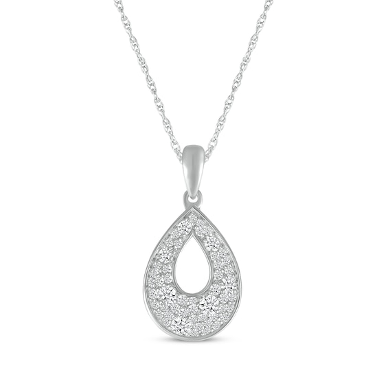 Diamond Cobblestone Teardrop Necklace 3/8 ct tw 10K White Gold 18"