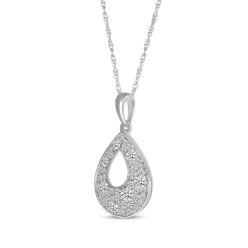 Main Image 2 of Diamond Cobblestone Teardrop Necklace 3/8 ct tw 10K White Gold 18&quot;