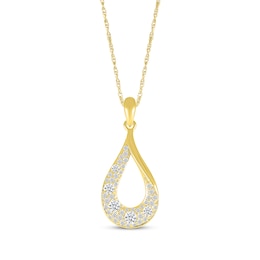 Diamond Cobblestone Twist Teardrop Necklace 1/3 ct tw 10K Yellow Gold 18"