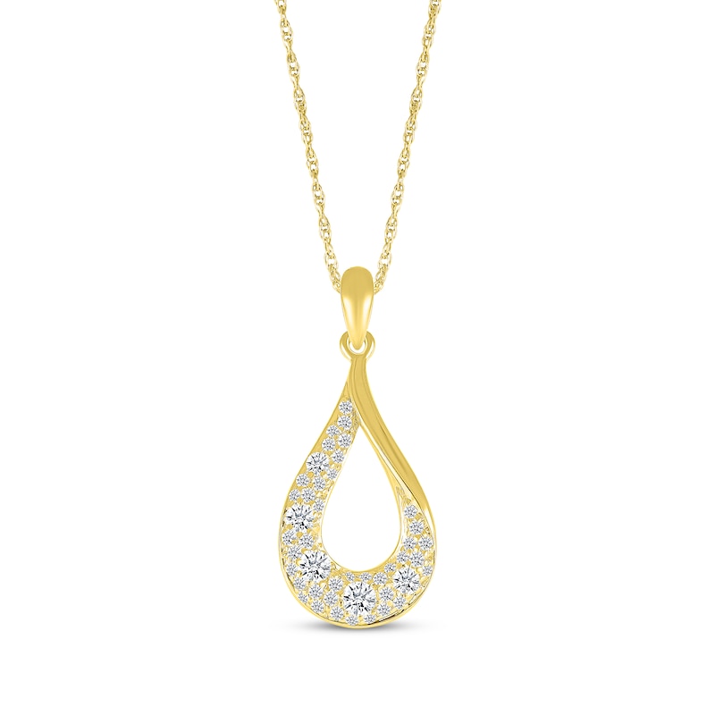 Main Image 1 of Diamond Cobblestone Twist Teardrop Necklace 1/3 ct tw 10K Yellow Gold 18&quot;